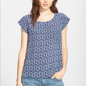 Joie Rancher Print Silk Blouse in Deep Sapphire